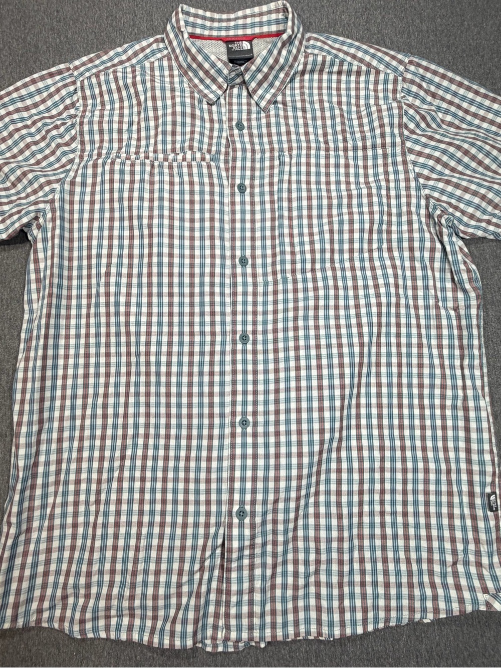 North Face Short Sleeve Button Up Shirt Nylon Woven Performance Mens Large Plaid